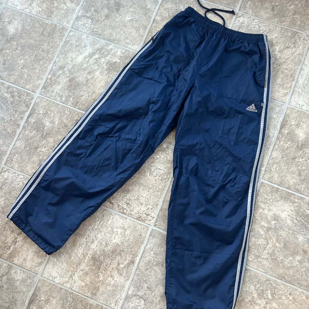 Vintage Adidas Windbreaker Track Pants Men's Navy Blue Y2K Striped
